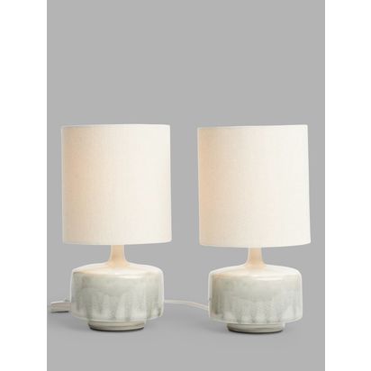 John Lewis Delaney Ceramic Duo Table Lamp, Set of 2, Light Green Light Green | H29.5 x Dia.16cm