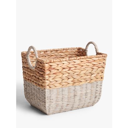 John Lewis Water Hyacinth and Paper Rope Storage Basket Grey / Natural | H29 x W30 x D40cm