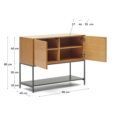 Vedrana 2 door sideboard in oak veneer with steel legs, 98 x 80 cm