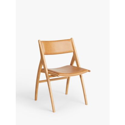 John Lewis X-Ray Leather Dining Chair Oak/Camel | H84 x W53 x D55cm