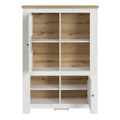 Loxley 2 Door 4 Shelves Cabinet in White and Oak
