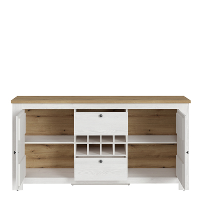 Loxley 2 Door 2 Drawer Sideboard with Wine Rack in White and Oak
