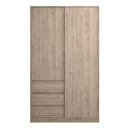 Avery 3 Wardrobe with 1 Sliding Door 1 Door 3 Drawers in Jackson Hickory Oak