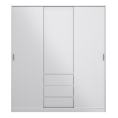 Avery 3 Wardrobe with 2 Sliding Doors 1 Door 3 Drawers in White High Gloss