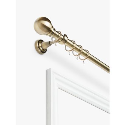 John Lewis Fixed Curtain Pole Kit with Ball Finial, Dia.28mm Antique Brass | L120cm