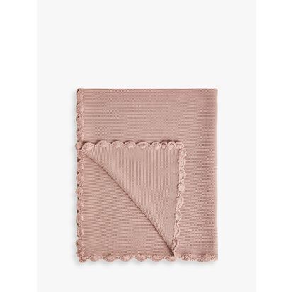 John Lewis Scalloped Cotton Baby Blanket, 100 x 80cm Scallop Pink | 100 x 80 x 0.2cm