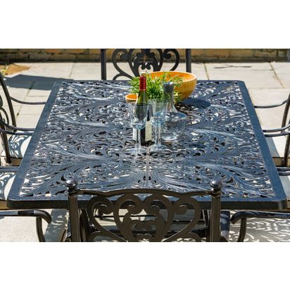 LG Outdoor Devon 8 Seater Garden Dining Table and Chairs Set with Parasol, Bronze Bronze | Table: H73 x W105 x L210cm, Each chair: H90 x W56 x D63cm, Parasol: H240 x W200 x D300cm
