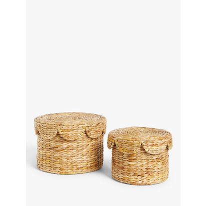 John Lewis Scalloped Edge Bulrush Storage Baskets, Set of 2 Water Hyacinth | Box 1: H20 x Dia.30cm, Box 2: H17 x Dia.24cm