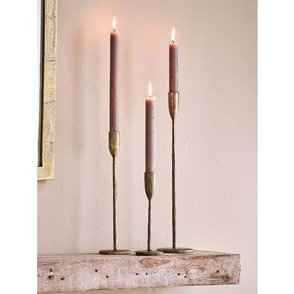 nkuku Mbata Dinner Candlestick Antique Brass | H40 x W9.50 x D9.50cm