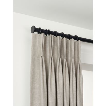 John Lewis Select Curtain Pole with Rings and Disc Finial, Wall Fix, Dia.25mm Satin Soft Black | H70 x W127 x D1800mm