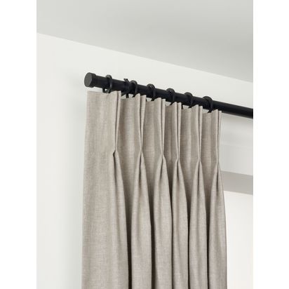 John Lewis Select Curtain Pole with Rings and Stud Finial, Wall Fix, Dia.25mm Satin Soft Black | H70 x W127 x D2000mm