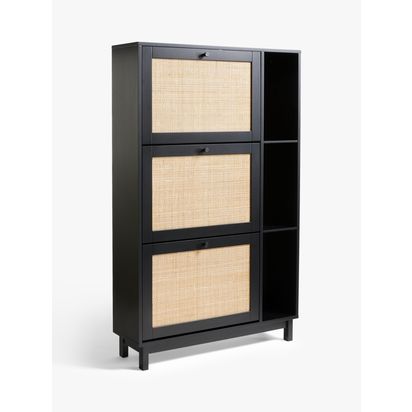John Lewis Rattan 3 Tier Shoe Storage Unit Black/Natural | H127 x W80 x D24cm