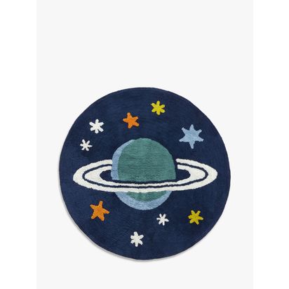 John Lewis Outer Space Saturn Cotton Rug, Dia.100cm, Blue Blue | Dia.100 x D0.5cm