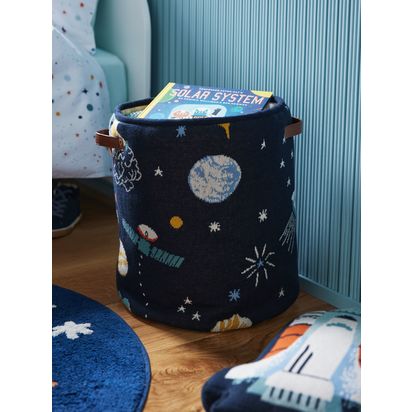 John Lewis Outer Space Knit Storage Basket, Blue Blue | H42 x W34 x D42cm