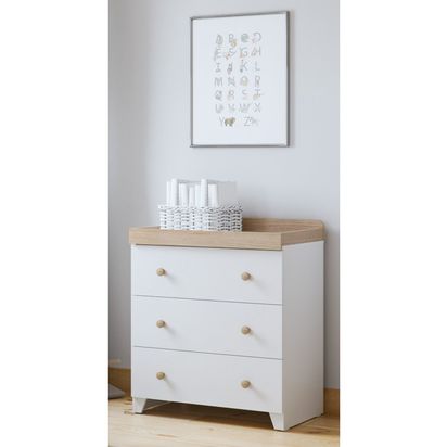 Little Acorns Classic Two-Tone Changing Table Dresser White/Oak | H88 x W80 x D51cm