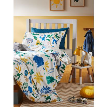 John Lewis Easy Care Jungle Boogie Reversible Duvet Cover and Pillowcase Set Multi | H200 x W135cm