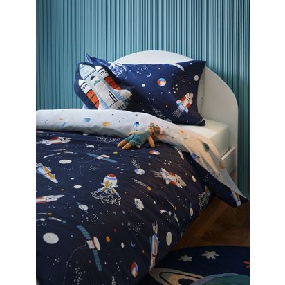 John Lewis Outer Space Glove in the Dark Pure Cotton Duvet Cover and Pillowcase Set, Multi Multi | Single: L200 x W135cm, Pillowcase: L75 x W50cm