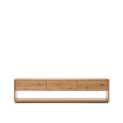 Alguema TV stand with 3 drawers in oak veneer with natural finish, 200 x 51 cm