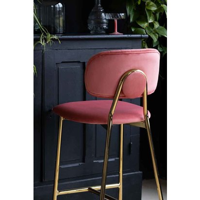 Coral Pink Velvet Bar Stool With Gold Legs