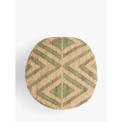 John Lewis Faux Jute Outdoor Chevron Pouffe Green | H52 x Dia.38cm