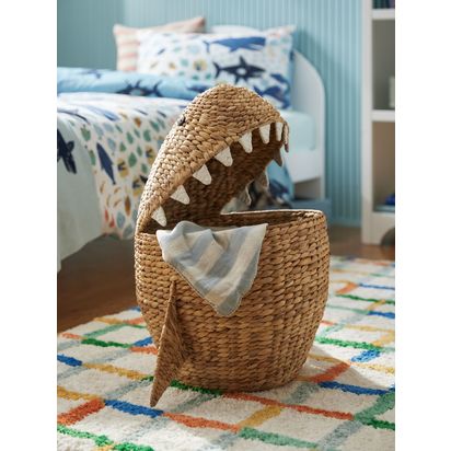 John Lewis Kids' Shark Water Hyacinth Storage Basket Natural | H59 x W40 x D59cm