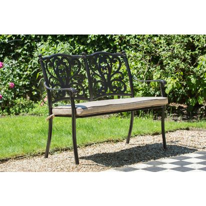 LG Outdoor Devon Bench and Cushion, Bronze Bronze | H92 x W107 x D61cm