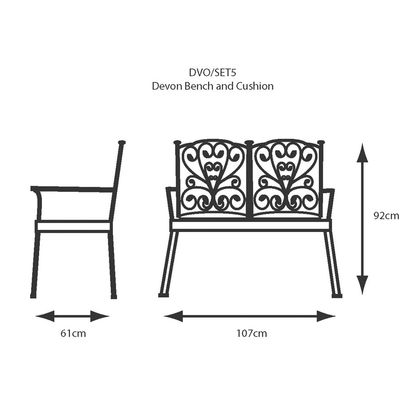 LG Outdoor Devon Bench and Cushion, Bronze Bronze | H92 x W107 x D61cm