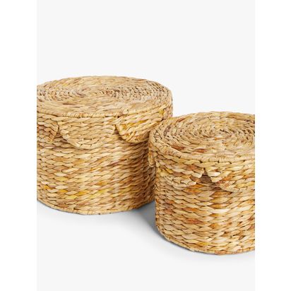 John Lewis Scalloped Edge Bulrush Storage Baskets, Set of 2 Water Hyacinth | Box 1: H20 x Dia.30cm, Box 2: H17 x Dia.24cm