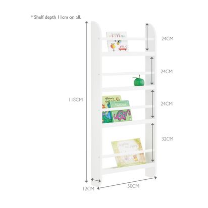 Great Little Trading Co Greenaway Narrow Gallery Bookcase White/Natural | H118 x W50 x D12cm, Lower shelf height: 32cm, other shelves: 24cm