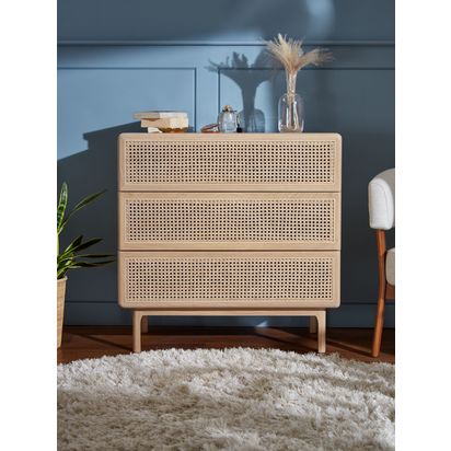 John Lewis Rattan 3 Drawer Chest Oak | H85.0cm * W85.0cm * D45.2cm