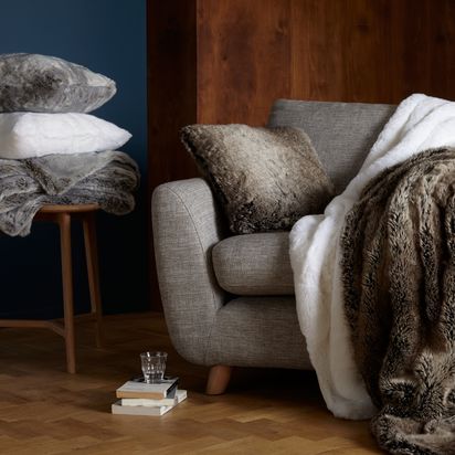 John Lewis Faux Fur Cushion Mocha Ombre | 45 x 45cm