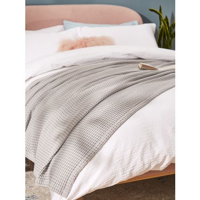John Lewis Washed Waffle Bedspread Grey | L250 x W260cm