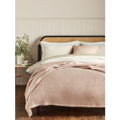 John Lewis Washed Waffle Bedspread Plaster Pink | L250 x W260cm