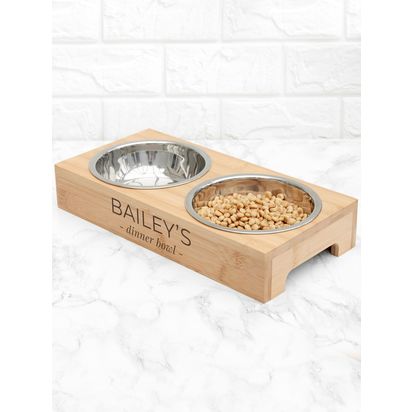Treat Republic Personalised Bamboo Pet Bowl Set | H31 x W15.5 x D5.5cm