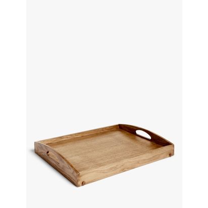 John Lewis Oak Wood Folding Bed Tray, 65cm, Natural Natural | H26.5 x W40 x D65.1cm