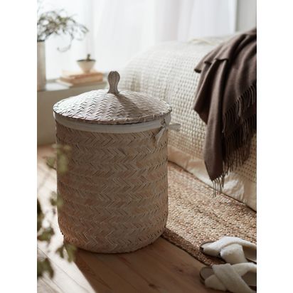 John Lewis Circular Bamboo Laundry Basket White | H48.50 x W42 x D42cm