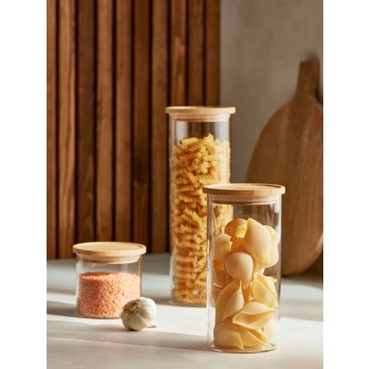 John Lewis Tall Glass Storage Jar with Bamboo Lid, 1.6L, Clear/Natural Clear/Natural | H29.9 x Dia.10cm