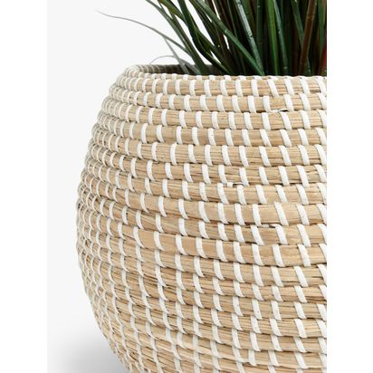 John Lewis Seagrass Indoor Planter, Natural / White Natural / White | H25 x Dia.32cm