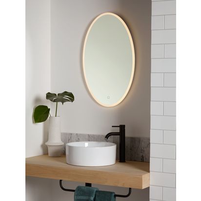 John Lewis Aura Wall Mounted Illuminated Bathroom Mirror, Oval Silver | H80 x W50 x D3cm