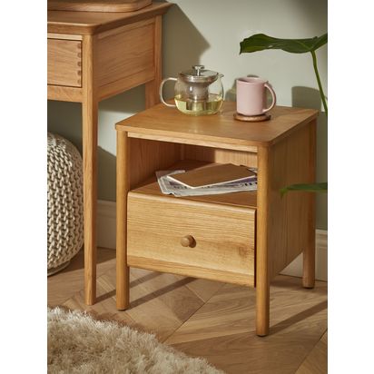 John Lewis Spindle 1 Drawer Bedside Table Oak | H51 x W44 x D41cm