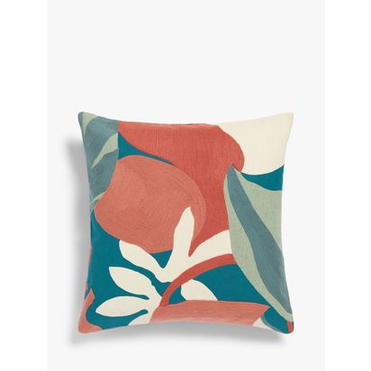 John Lewis Floral Crop Embroidered Cushion Fjord | H0.50 x W50 x D50cm
