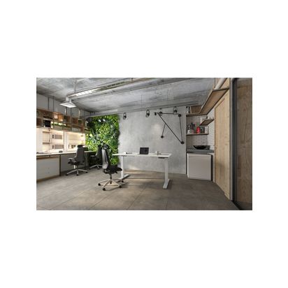 Bisley Sit & Stand Height Adjustable Oak Veneer Top Desk, 120cm White | H127.5 x W120 x D65cm