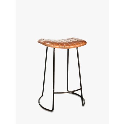 nkuku Narwana Ribbed Leather Stool, 60.5cm, Aged Tan Aged Tan | H60.5 x W46 x D38.5cm