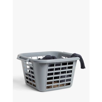John Lewis Square Plastic Laundry Basket, Grey Grey | H70 x W44 x D51cm