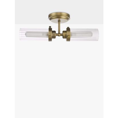 John Lewis Ribbed Glass Double Arm Bathroom Wall Light Antique Brass | H12.5 x W37.5 x D15cm