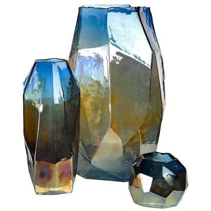 pols potten Graphic Luster Candle Holder, Blue Blue | H11 x W13 x D13cm