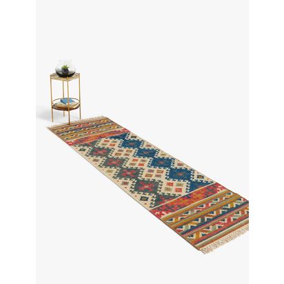 John Lewis Fusion Souk Kelim Flatweave Wool Rich Rug Blue | L240 x W70 x D0.8cm