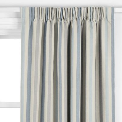 John Lewis Penzance Stripe Made to Measure Curtains or Roman Blind, Blue Blue | W140cm x L30m