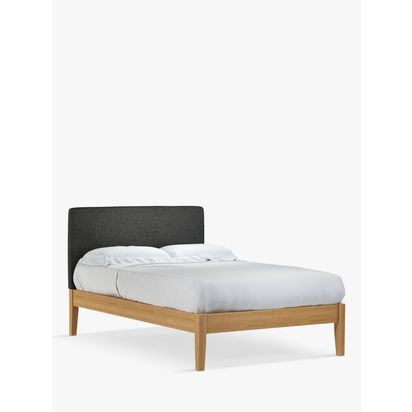 John Lewis Emily Kitami Bed Frame, Small Double Brushed Tweed Charcoal | H103.5 x W127.2 x D201.2cm