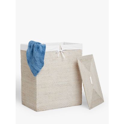 John Lewis White Rattan Double Laundry Basket White | H68 x W55 x D38cm